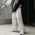 Drawstring Waist Print Straight Leg Pants