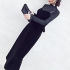 Set: Long-sleeve Mock Neck Top + Strappy Maxi Dress