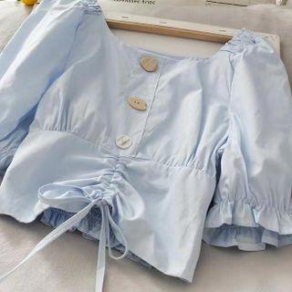 Bell-sleeve Drawstring Cropped Blouse