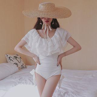 Cape-sleeve Ruffled Swimsuit