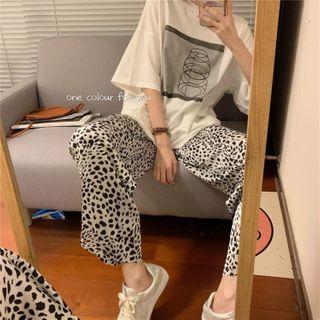 Short-sleeve Print T-shirt / Leopard Print Wide-leg Pants