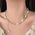 Floral Bead Necklace Green - One Size
