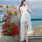 V-neck Lace Asymmetric Hem Cocktail Dress
