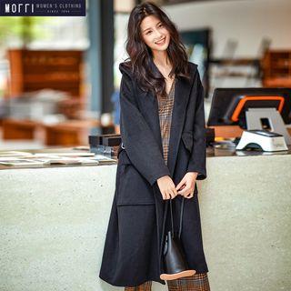 Open-front Hooded Wool Jacket With Sash