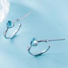 Rhinestone Alloy Open Hoop Earring 1 Pair - Blue Rhinestone - Silver - One Size