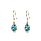 925 Sterling Silver Plated Gold Elegant Fashion Water Drop Earrings With Blue Austrian Element Crystal Golden - One Size