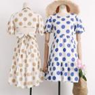Open Tie-back Dotted A-line Dress