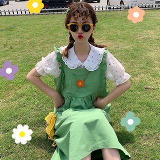 Floral Ruffle Trim Peter-pan-collar Shirt / Floral Print Jumper Dress