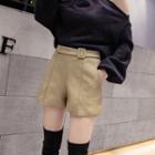 Plain Faux Leather Wide-leg Shorts