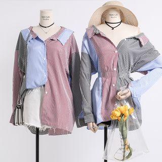Lightweight Patchwork Loose-fit Striped Shirt