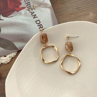 Resin Matte Alloy Square Dangle Earring 1 Pair - Ear Studs - 925 Silver - One Size