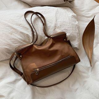 Plain Faux Leather Zip Tote Bag