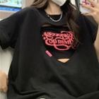 Set: Lettering Bandeau + Short-sleeve Heart Cutout T-shirt