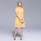 Short-sleeve Striped Tie-waist Shirt Dress