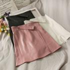 Asymmetric High-waist Faux-leather Mini Skirt