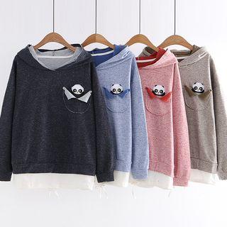 Panda Embroidered Hooded Long-sleeve T-shirt