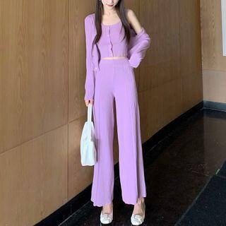 Knit Cropped Tank Top / Cardigan / Wide-leg Pants