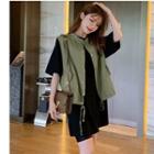 Single Breasted Vest / Elbow-sleeve T-shirt Dress
