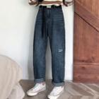 High-waist Lettering Print Wide-leg Jeans