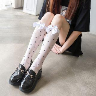 Bow Heart Print Stockings
