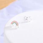 Asymmetrical Rainbow Stud Earring 1 Pair - Es906 - 925 Silver - Blue & Orange & Pink - One Size