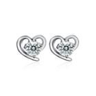 925 Sterling Silve Simple Mini Fashion Heart Shape Earrings With Cubic Zircon Silver - One Size