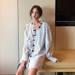 Long-sleeve Mini Striped Shirtdress Stripe - One Size