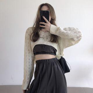 Pointelle Knit Cropped Sweater