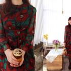 Bell-sleeve Floral Print Dress Red - One Size