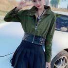 Cropped Zip Jacket / Mini Pleated Skirt