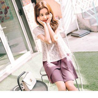 Set: Sleeveless Shift Dress + Short Sleeve Lace Top