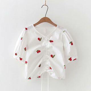 Short Sleeve Embroidered Cropped Top
