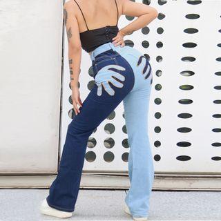 High Waist Two Tone Wide Leg Jeans