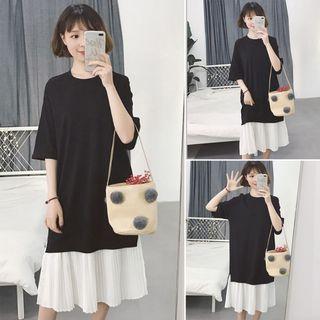 Elbow-sleeve Midi Mock Two-piece Dress