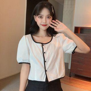 Short-sleeve Buttoned Contrast Trim Top