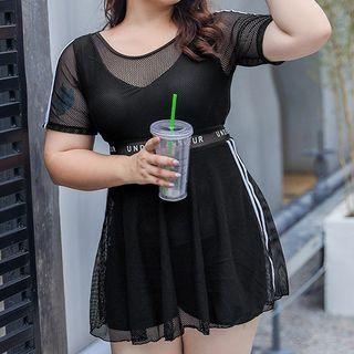 Short-sleeve Lettering Mesh Swimdress