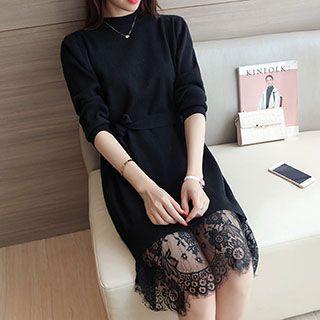 Lace Hem Long Sleeve Knit Dress