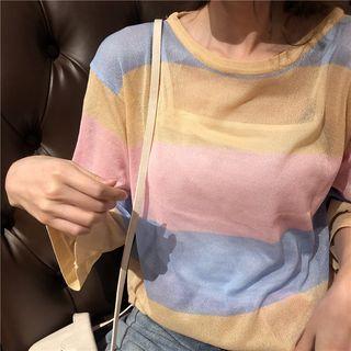 Cropped Camisole / Striped Light Cardigan T- Shirt
