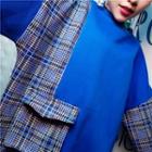 Plaid Panel Pullover Blue - One Size