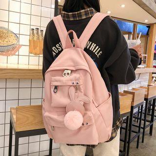 Pompom Nylon Zip Backpack