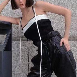 Straps Two-tone Crop Camisole Top