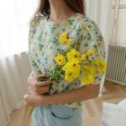 Puff-sleeve Floral Embossed Blouse
