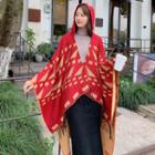 Patterned Fringed Cape Yellow Triangles - Red - 150cm X 130cm