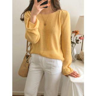 Scallop-neck See-through Knit Top