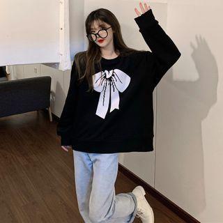 Bow Print Sweatshirt Black - One Size