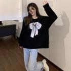 Bow Print Sweatshirt Black - One Size