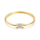 Fashion Simple Plated Gold Geometric Cylindrical Cubic Zirconia 316l Stainless Steel Bangle Golden - One Size