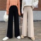 Plain High-waist Knit Wide-leg Pants