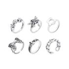 Set Of 6: Alloy Ring Set Of 6 - 01 - Silver - One Size