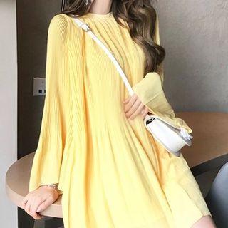 Plain Crewneck Chiffon Flare-sleeve Dress